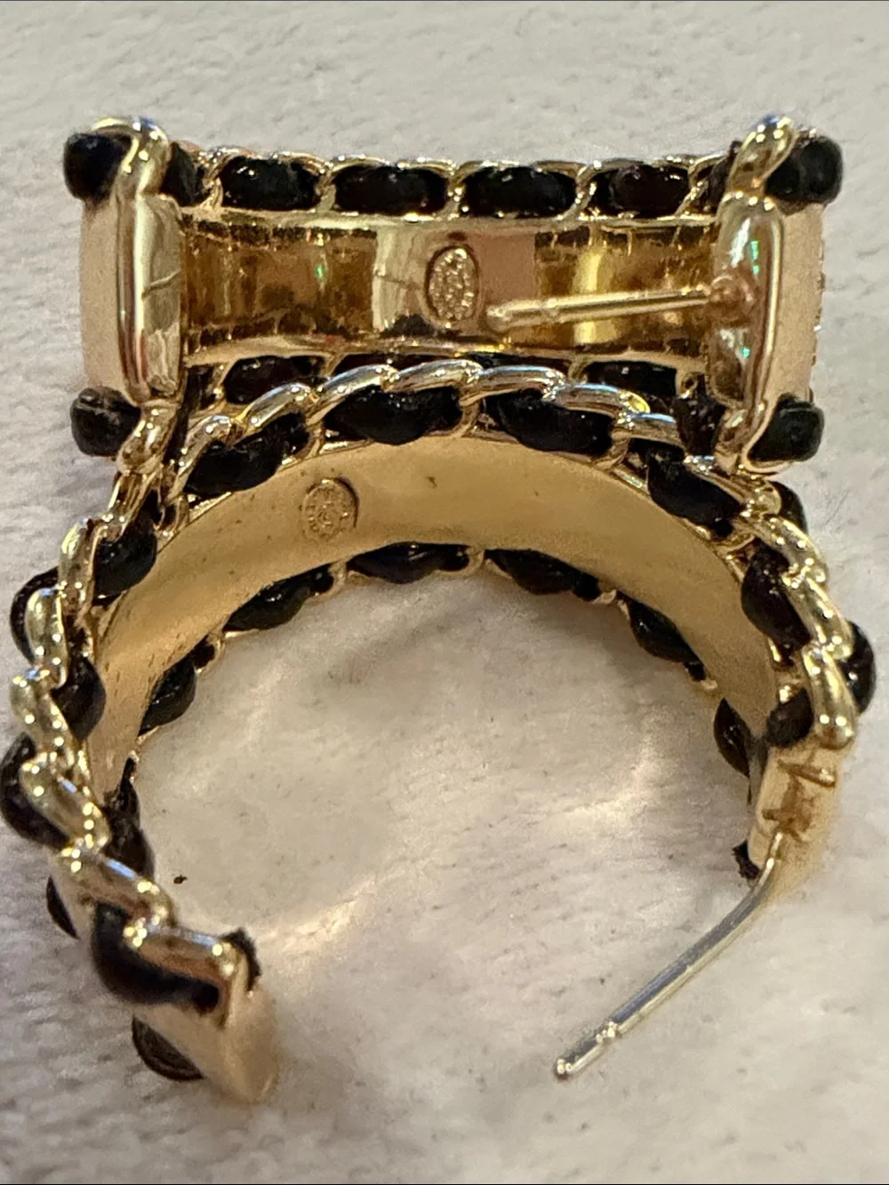 Chanel CC Strass & Interwoven Leather Hoop Earrings